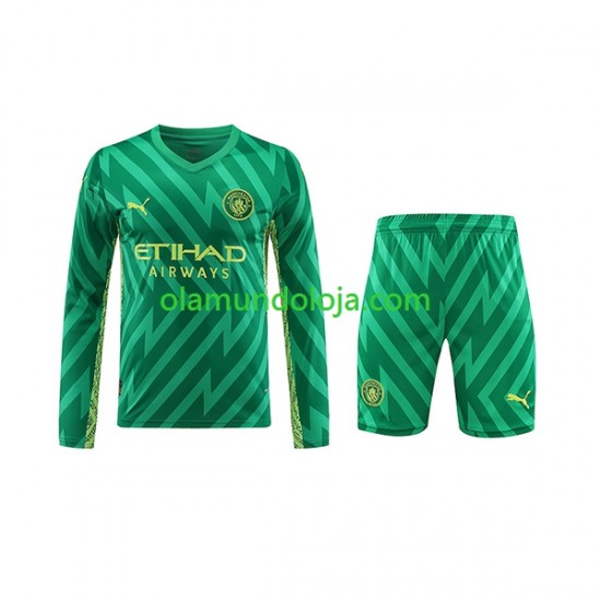 Camisola Manchester City Guarda-redes Criança Equipamento Primeiro 2023-2024 Manga Comprida